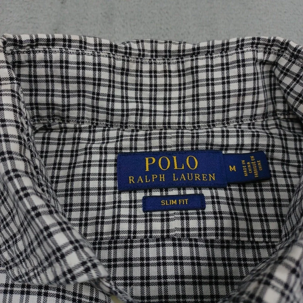 Ralph Lauren Shirt Mens Medium Black Slim Checked Button Up Preppy Long Sleeve